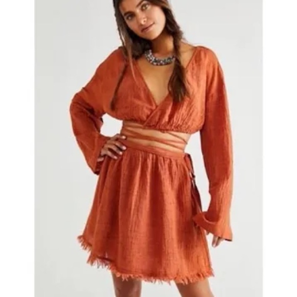 Free People Long Sleeve Tie Front Crop Blouse (XL) NEW WITH TAGS